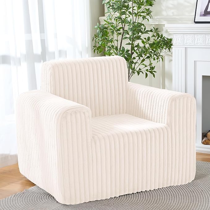 HABUTWAY Giant Bean Bag Chairs for Adults with Armrests, High Backrest Bean Bag Lounge Lazy Sofa with Durable Elastic Foam Filling & Comfy Fabric, Single Couch for Bedroom/Dorm/Living Room(Beige)