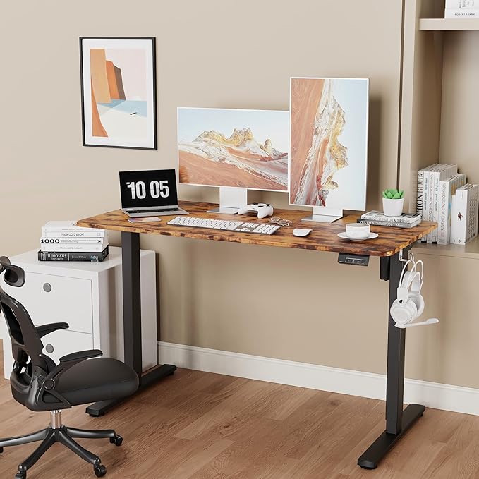 Electric Standing Desk Adjustable Height, 48x24 Inches Sit Stand up Desktop for Home Office, Ergonomic Rising Computer Table with Memory Preset, Rustic Brown