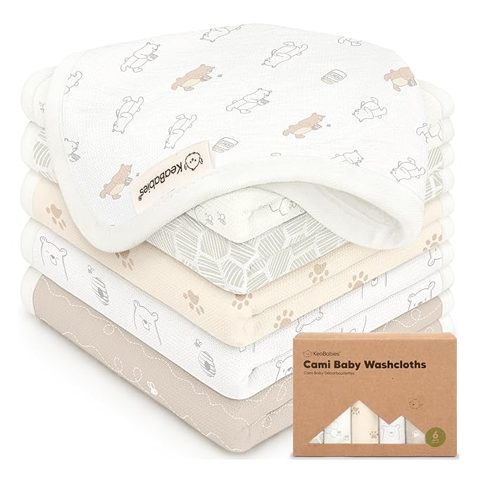 6-Pack Cotton Baby Washcloths for Newborn - Organic Cotton Muslin Soft Wash Cloths for Babies, Infant, Kids,Toddler Towels for Boy,Girl,Super Absorbent Face Cloths,Scratch-Free Baby Rags (Bumbly)