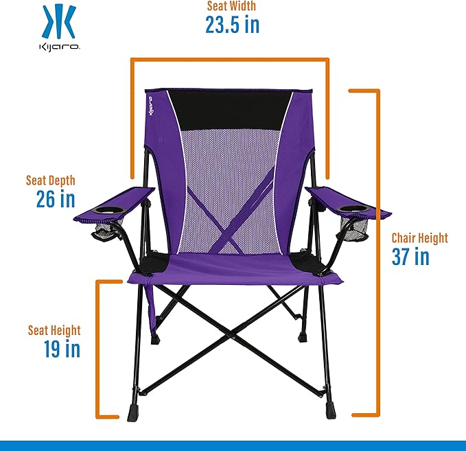 Kijaro Dual Lock Portable Camping Chairs - Enjoy the Outdoors with a Versatile Folding Chair, Sports Chair, Outdoor Chair & Lawn Chair - Dual Lock Feature Locks Position – Kawachi Purple