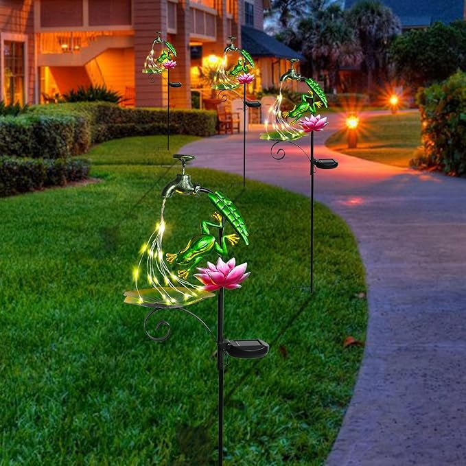 Bshine Frog Solar Outdoor Garden Lights, Waterproof Metal Solar Garden Stakes for Pathways, Poolside, Backyard Decorations, Yard Art, Lawn Decorations, Frog Gift for Mom