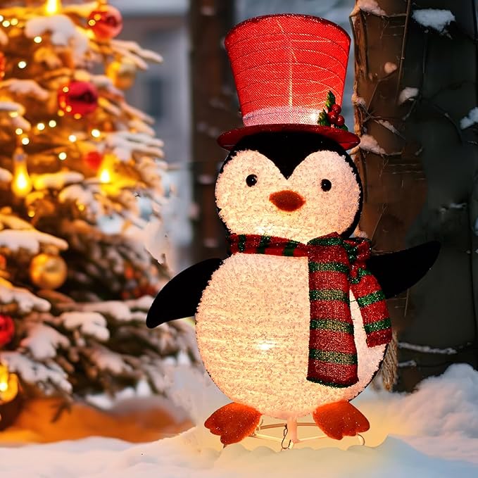 Lighted Penguin Outdoor Christmas Decorations - 28 inch Light up Penguin with LED Lights, Pre-lit Penguin with Top Hat Holiday Ornaments Yard Decor for Home, Lawn and Front Yard