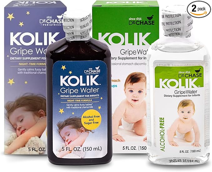 Dr. Chase Kolik Gripe Water Bundle - Nighttime & Alcohol Free All-Day Baby Colic Relief - Gripe Water for Babies & Infants - Baby Gas Relief for Cramps, Stomach Discomfort & Hiccups - 2-Pack