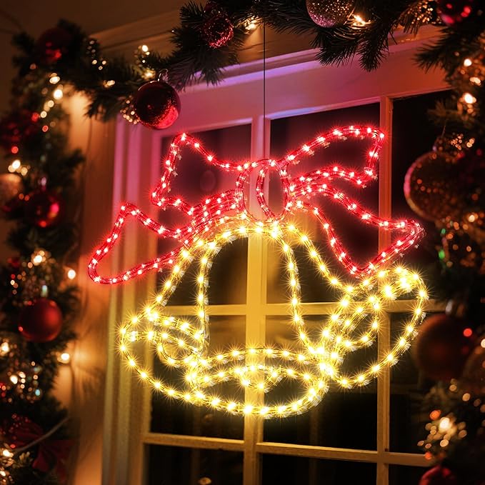 Christmas 33'' Large Bell Lights Decoration - 297LED Outdoor Waterproof Christmas Lights Large Bell Decoration with Timer for Outdoor Home Party Wall Hanging Light