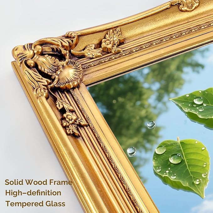 Large Decorative Mirrors for Living Room, 49.6''x25.9''Gold Vintage Dining Room Mirror with Ornate Frame, Traditional Baroque Entryway Mirror, Horizontal/Vertical