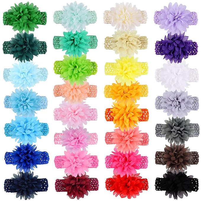 WillingTee 30pcs Baby Girls Headbands Chiffon Flower Soft Stretchy Hair Band Hair Accessories for Baby Girls Newborns Infants Toddlers and Kids