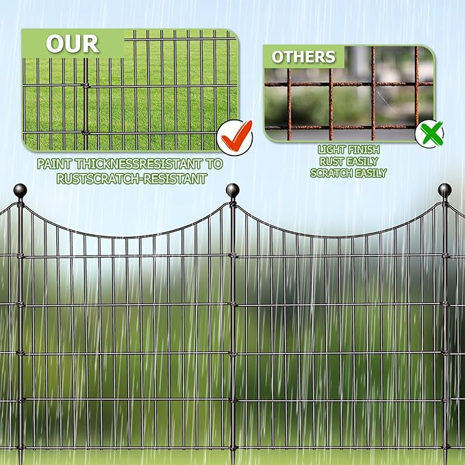 10 Panels Garden Fence Dog Fence Outdoor for Yard, 32in H x 23.6ft L Rustproof Metal Fencing with Ground Stakes | No Dig Animal Proof Containment for Pets/Rabbits | Durable Patio Security Panels
