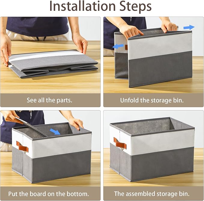 4 Pack Large Storage Bins with Handle, Collapsible Storage Basket