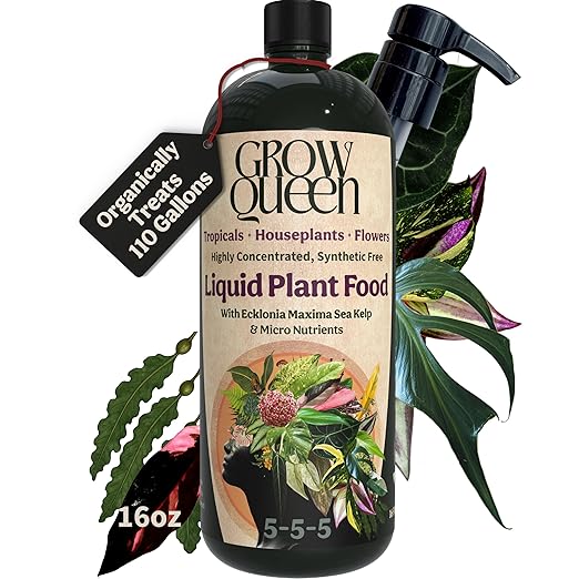 Organic Liquid Indoor Plant Food, Houseplant, Tropical & All-Purpose Indoor Plant Fertilizer, Organic Liquid Fertilizer 5-5-5 with Sea Kelp, 16oz Treats 110 Gallons