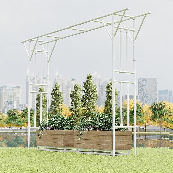 Flat Top Garden Arch Trellis 11FT x 9FT, Extra Large Garden Trellis for Climbing Plants Outdoor, 141.7in x 108in PE-Coated Metal Arbor Archway Trellis for Roses,Wisteria,Wedding,Patio Decoration White