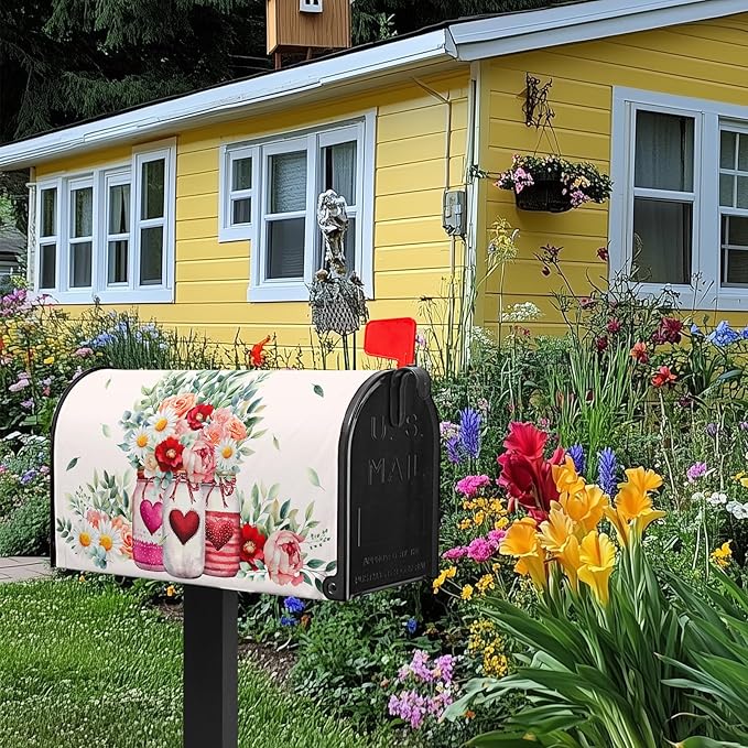 Mother’s Day Mailbox Covers Spring Floral Mailbox Cover Beautiful Jar Post Letter Box Cover Magnetic Standard Size 21x18 inch Decorations for Outside Garden for Mom