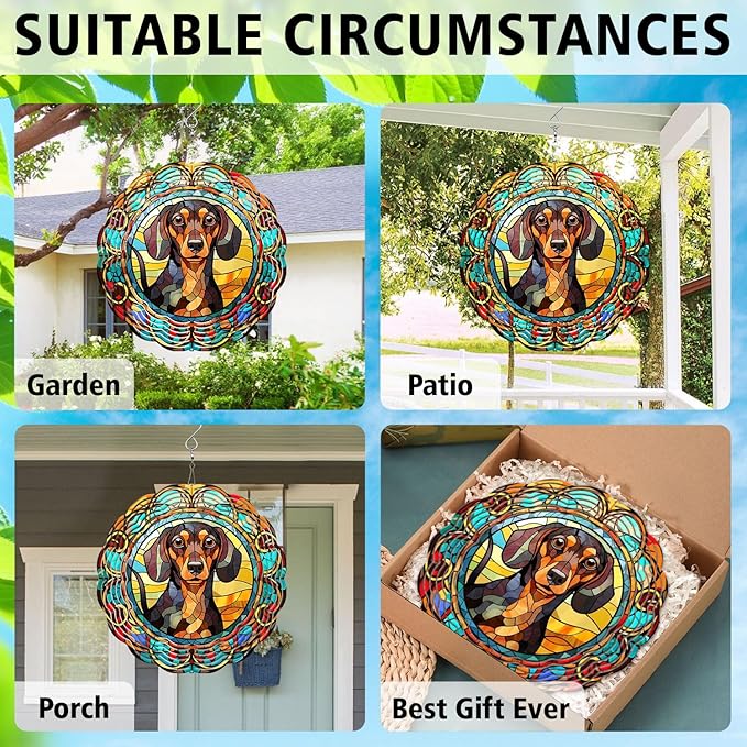 Dachshund Yard and Garden Wind Spinner, Unique 3D Hanging Dachshund Wind Spinner