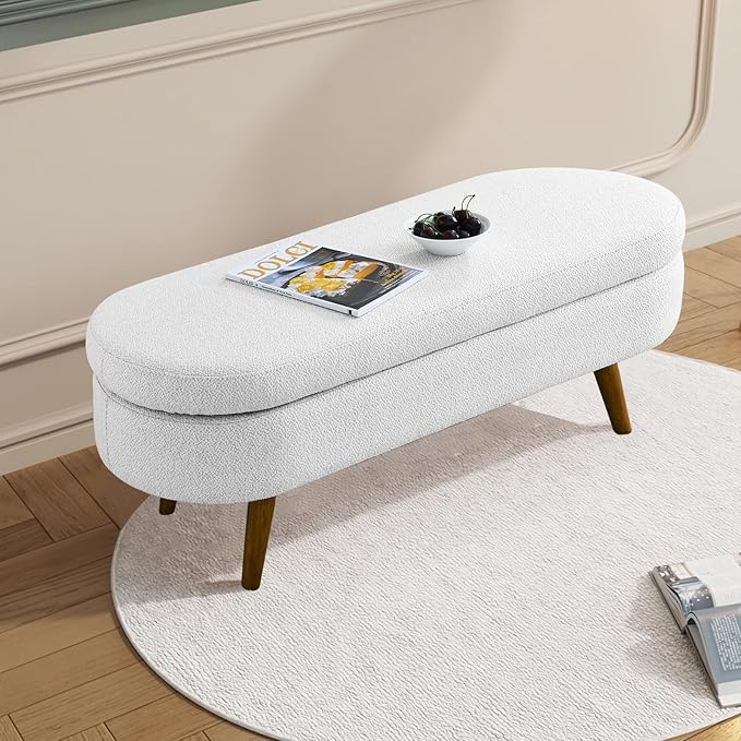 NicBex Ottoman Bench with Storage for Bedroom, 43.5" Upholstered End of Bed Bench with Rubber Wood Legs, Linen Storage Bench for Living Room or Entryway,