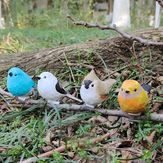 Handmade Wooden Carved Bird Decor Sculpted Hand-Painted Bird Figurines Small Home Decor Bird Statue Shelf Decor BFF Gifts for Bird Lovers (Leptopoecile sophiae)