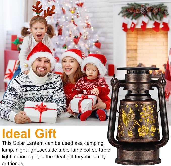 Solar Lantern Outdoor Vintage Hanging LED Waterproof Camping Light with Beautiful Graphics Landscape Decor for Yard,Patio,Porch,Lawn,Tabletop(Hummingbird)