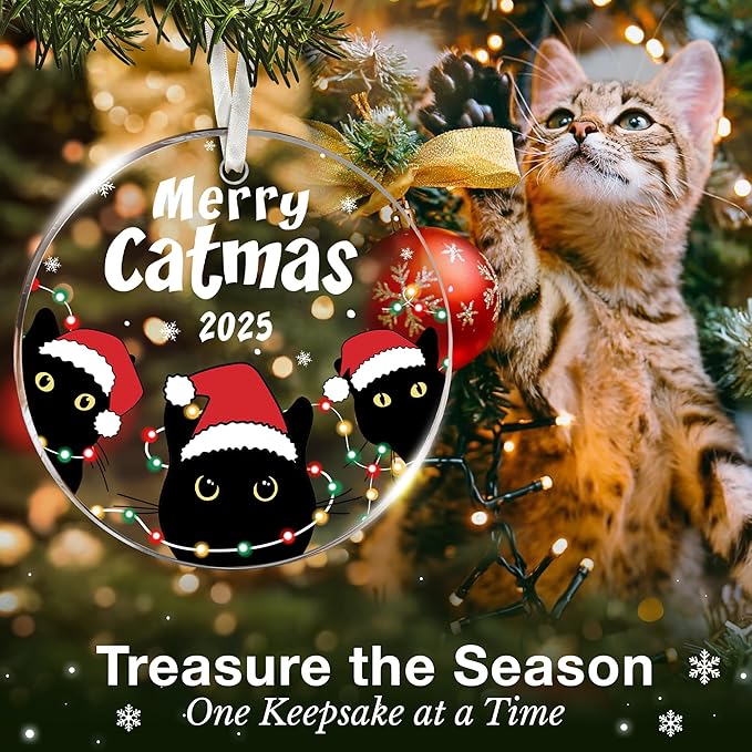 Black Cat Ornament - Black Cat Ornaments for Christmas Tree, for cat Lovers, Unique Funny Kitty Décors, Specialty 2025 Christmas Tree Ornaments, Ideal for Festivity (Updated)