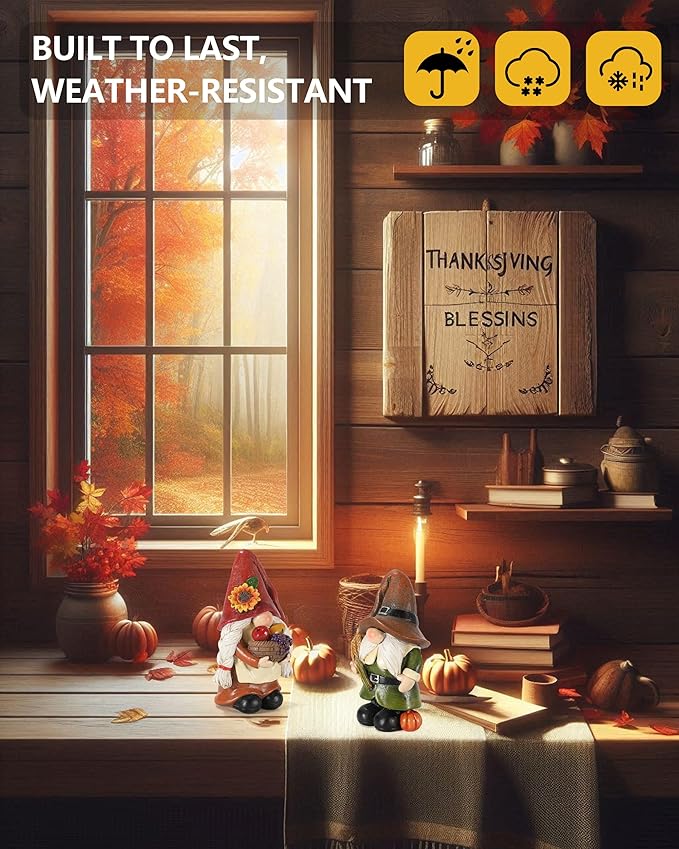 Thanksgiving Gnomes Figurines - Set of 2 Durable Resin 5'' Festive Autumn Decor - Fall Tiered Tray Decor Gnome Gifts Decoration for Home and Garden (Fall Gnomes)