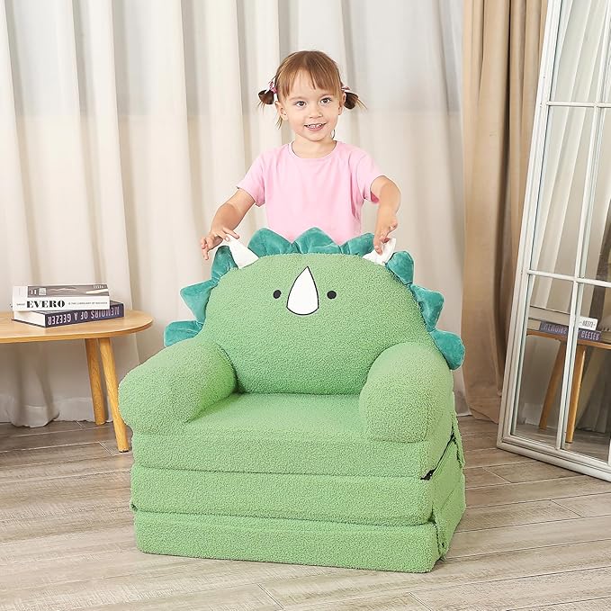 Foldable Kids Sofa, Triceratops Toddler Couch with Tri Folding Foam Cushions, Comfy Kids Couch for Age 3-6