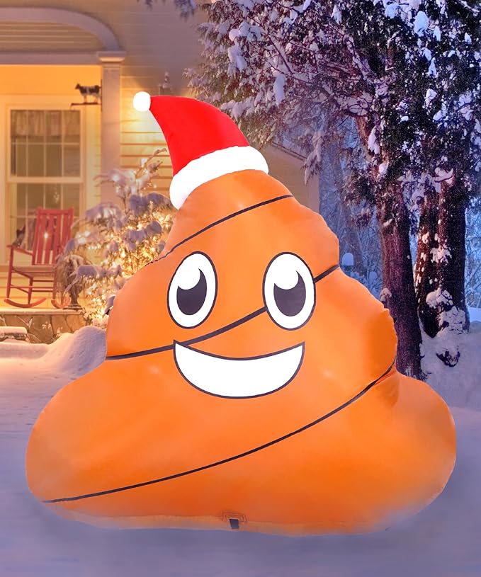 Holidayana 4 ft Inflatable Christmas Poop Outdoor Decoration, Christmas Inflatables Decorations with LED Lights, Fan, and Stakes