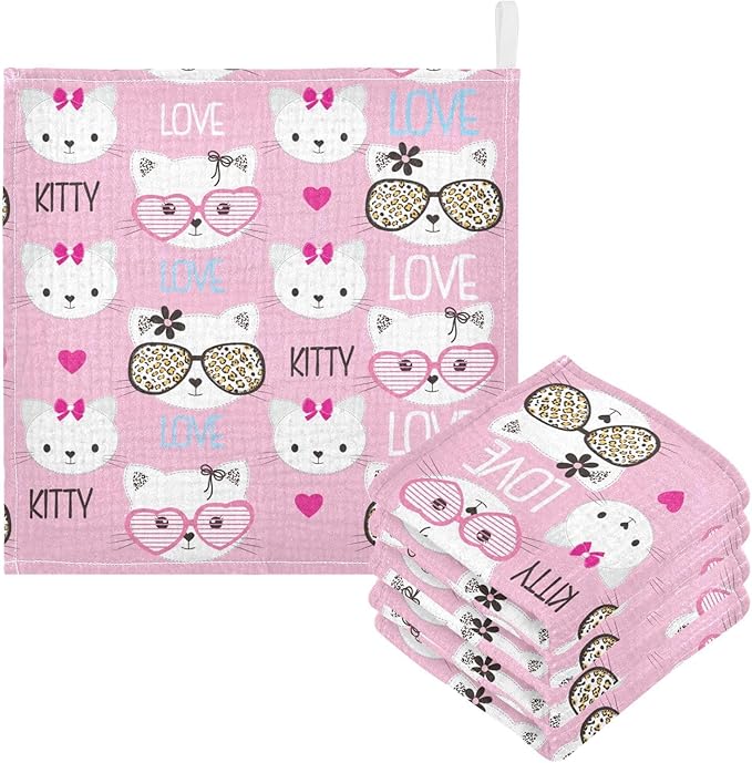 vvfelixl Baby Muslin Washcloths Childish Cats Pattern Baby Burp Cloths Cotton Baby Face Towel for Newborn Infants Boy Girls Soft and Absorbent 11.8 X 11.8 in, 3 Pack