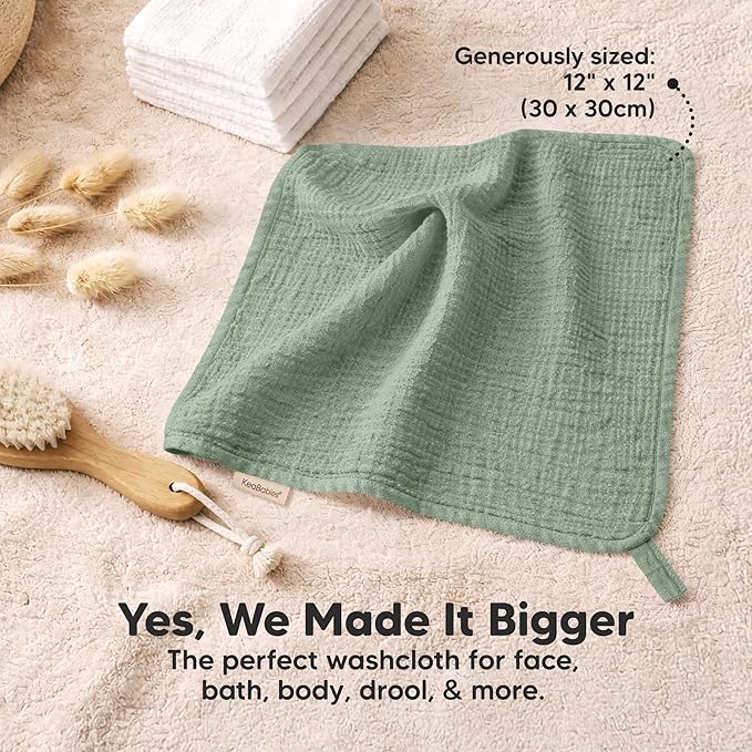 5-Pack Muslin Baby Washcloths for Newborn – 12x12 Soft Absorbent Organic Cotton Muslin Wash Cloths for Babies Girl, Boy, Infant, Toddlers, Kids Face Towel, Bath Essentials, Baby Burp Rags (Slate)