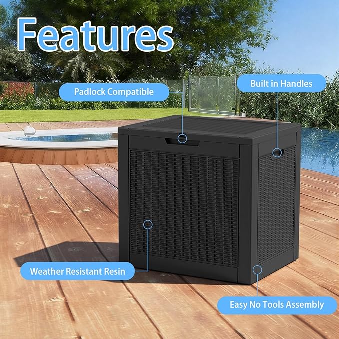 EasyUp 31 Gallon Resin Deck Box Waterproof, UV Resistant Outdoor Storage Box for Delivery, Patio, Garden,and Porch,Rattan Black