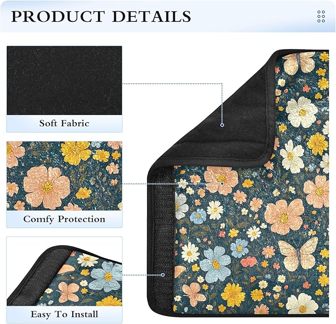 CHIFIGNO Cute Butterflies Flowers Car Seat Belt Covers Comfortable Shoulder Seatbelt Pads 2Pcs Car Seat Straps Shoulder Pads for Boys Girls Adults