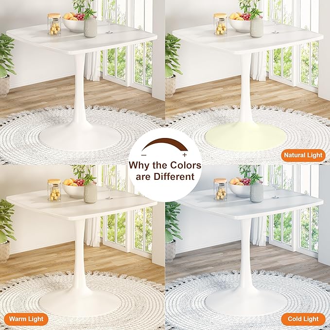 Recaceik Square Dining Table for 2-4 Person, 32 Inches Tulip Kitchen Table with Pedestal Base for Kitchen & Dining Room Table, Mid-Century Modern in Tulip Tables w/0.71" Thickened Desktop, White