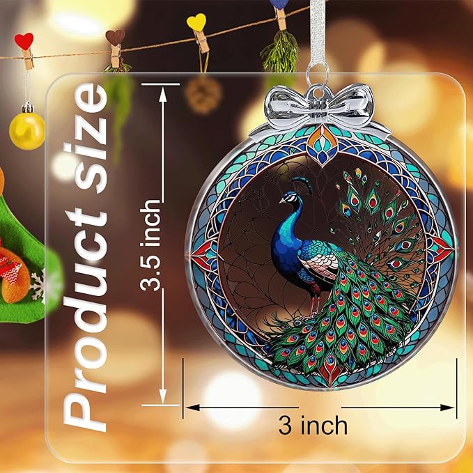 Peacock Christmas Ornament Glass- Hanging Ornaments for Christmas Tree, Christmas Ornaments Xmas Decorations for Peacock Lovers, Holiday Keepsake Present Exchange Ideas