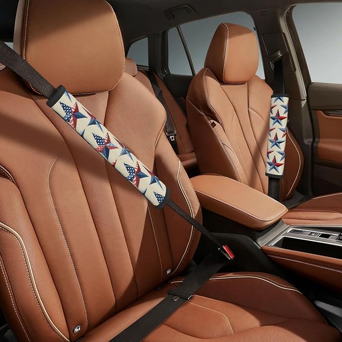 Blue Star Vintage Car Seatbelt Strap Cover Halloween Air Permeability Shoulder Strap Cover, Pack of 2, for Womens Mens Adults
