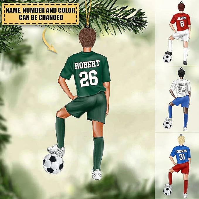 Nazenti Personalized Soccer Christmas Ornament - Custom Girl Soccer Player Ornament, Soccer Women Player Christmas Ornament, Xmas Gifts for Football Lovers Fan, 2D Flat Shape Soccer Car Ornament