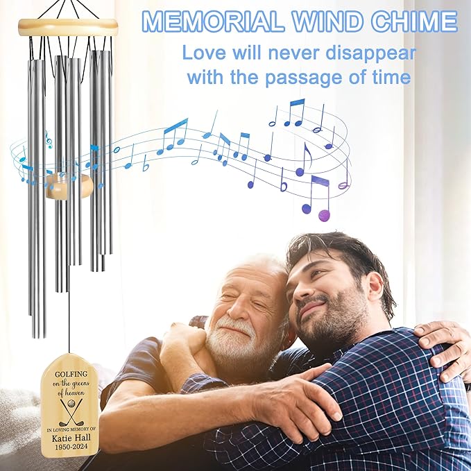 Golfing in Heaven Memorial Wind Chimes - Sympathy Gift for Loss of Loved One, in Memory of Golfer - Golf Bereavement Ideas