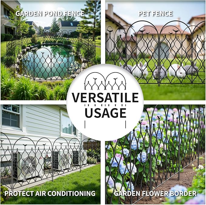 Decorative Metal Garden Fence 32 in (H) x 118 in (L), Dog Fence Outdoor for Yard, No Dig Rust-Resistant Pet Fence Panels, Easy Install Animal Barrier for Patio, Lawn & Flower Beds, (5)