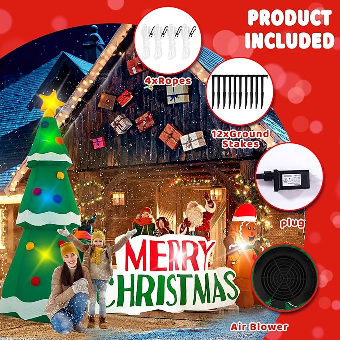 10FT Christmas Inflatable Outdoor Decorations, Christmas Tree Road Sign Pancake Man Inflatable Yard Decorations with LED Lights for Indoor and Outdoor Yard Garden Christmas Decorations