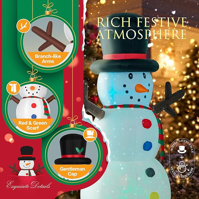 VIVOHOME 8FT Christmas Inflatable Outdoor Decoration, Snowman with Colorful Button, Navidad Blow Up Yard Decor with Built-in LED Light for Lawn, Garden, Party