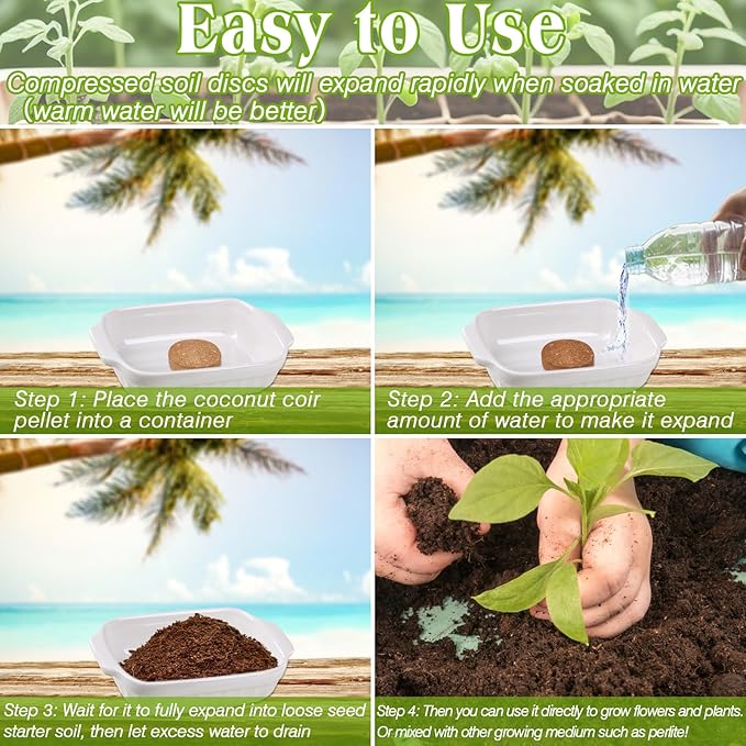 ZeeDix Coco Coir Potting Soil, 50pcs 40mm Compressed Coconut Fiber Seed Starter Soil Pellets, Coco Peat Soil Discs for Indoor Outdoor Plants, Herbs, Houseplants, Flowers, Succulents, Vegetables