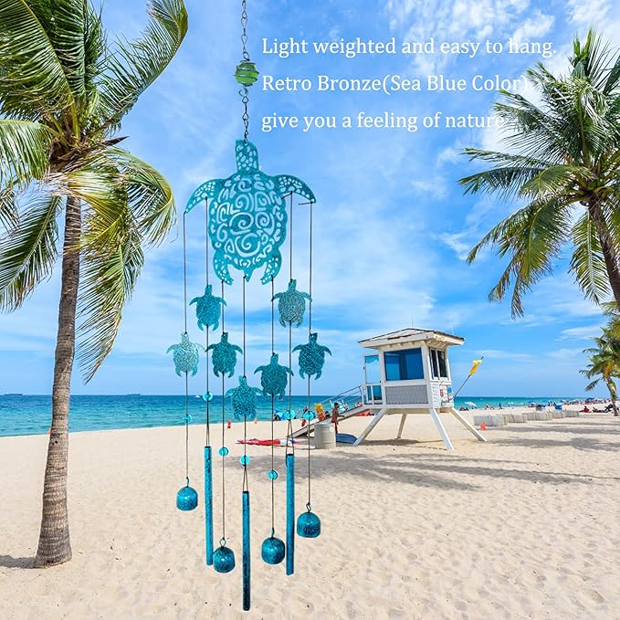 Sea Turtle Wind Chimes for Outside, Memorial Gift for Mom, Garden Decor, Turtle Lover Gifts