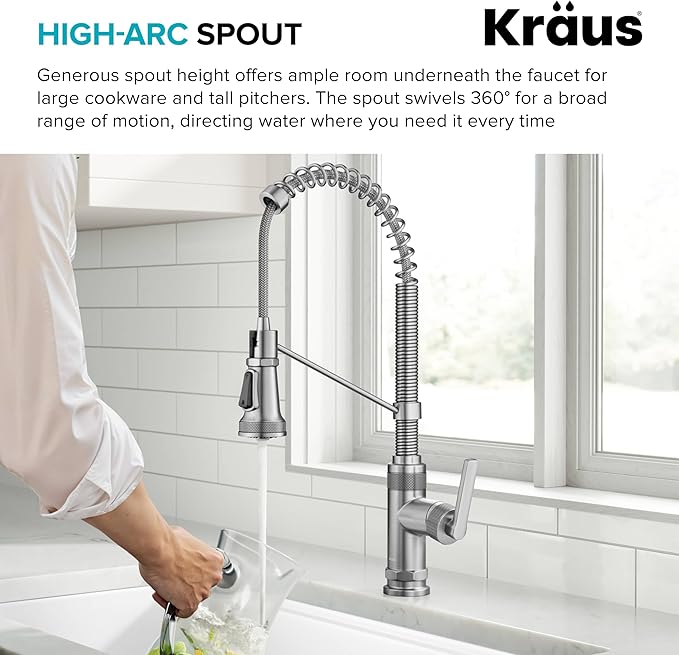 KRAUS Allyn Commercial Style 2-Function Single Handle Pull Down Kitchen Faucet in Spot-Free Stainless Steel, KPF-4110SFS