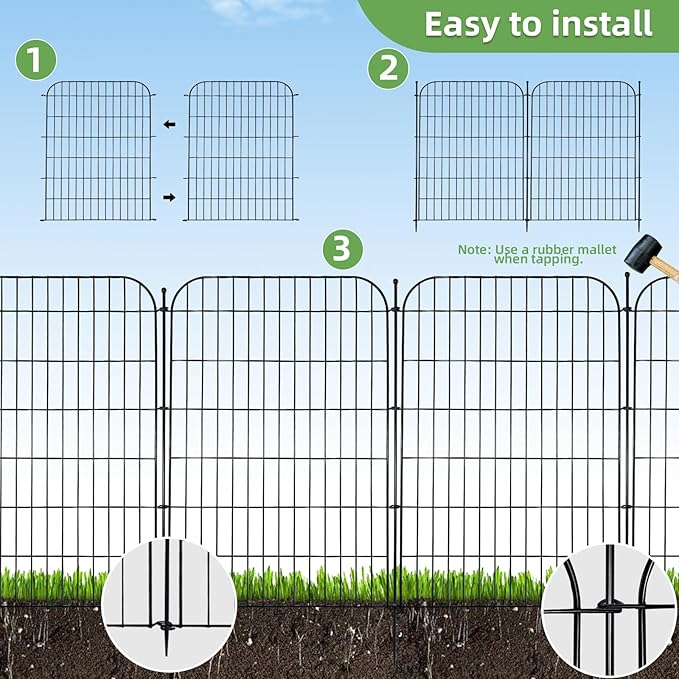 Decorative Garden Fence, 10 Panels 40 in(H) X 23.6 ft(L) Rustproof Metal Wire No Dig Dog Fence Outdoor for Yard, Temporary Tall Garden Fence Animal Barrier Decor for Yard & Patio