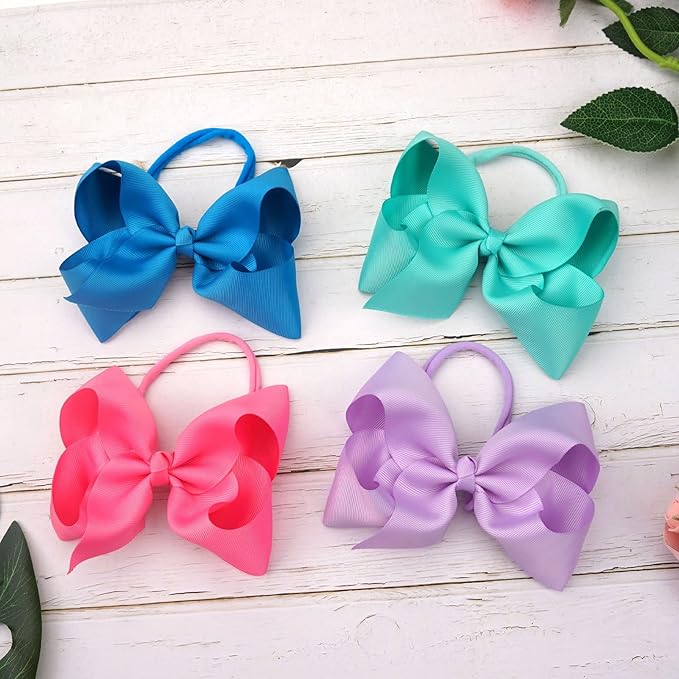 2Pcs 6 Inches Ribbon Baby Girls Headbands Infant Elastic Hairbands Large Cheer Bow Hair Band Accessories for Child Toddlers Girls (Light Purple)