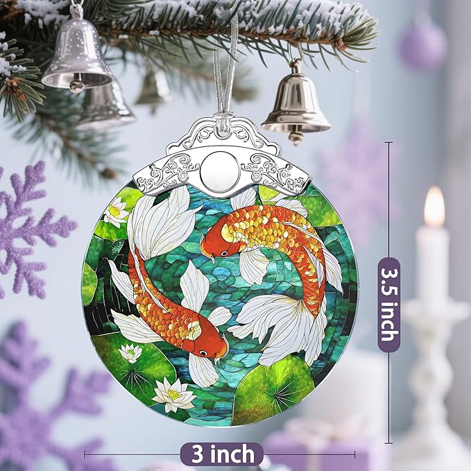Koi Fish Stained Glass Ornament - Christmas Decorations for Tree | Christmas Ornaments | Koi Fish Art Decor – Holiday Party Gifts | Xmas Gifts | Gift Exchange | Gift Idea
