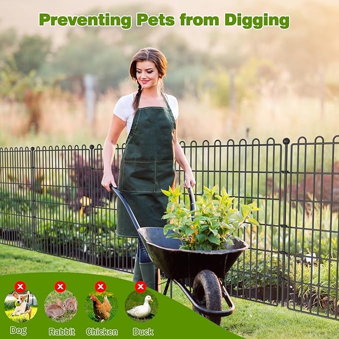 5 Panels No Dig Decorative Garden Fence for Yard, 24 in(H) X 10 ft(L) Animal Barrier Fencing for Outdoor Dog, Metal Portable Garden Fences for Borders, Pets, Landscape, Temporary Fence