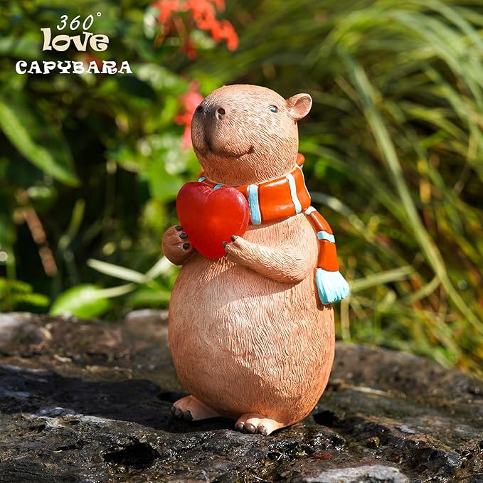 Solar Capybara Garden Statue Outdoor Decor with Heart - Lawn Ornament for Patio, Yard, Balcony, Romantic Light-Up Garden Decoration, Unique Gift for Lovers, Women, Mom, or Grandma