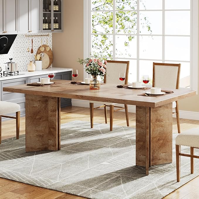 Tribesigns 63-inch Dining Table for 4-6, Farmhouse Kitchen Table with Large Tabletop, Rectangular Dinner Eating Table for Dining Room, Living Room, Kitchen, Light Oak Brown