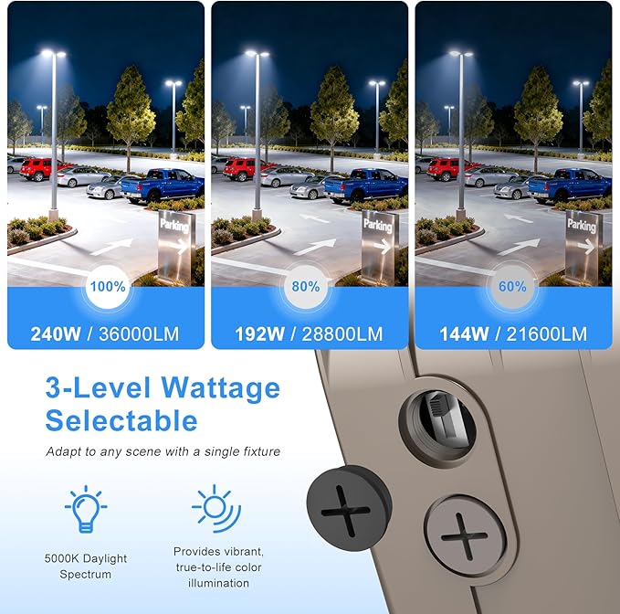 LED Parking Lot Lights 240W 33600LM LED Shoebox Pole Lights Fixture (800W HID/HPS Replacement) 5000K IP65 AC100-277V UL Listed Outdoor Area Street Security Lighting for Stadium Roadways
