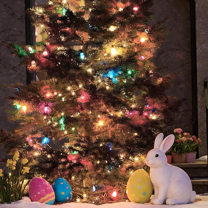 LAMPHOME Easter Decorations Mini String Lights, 100 Count 19.6FT Pink & Multicolor Plug in Waterproof Lights for Indoor Garland, Christmas Tree, Easter & Party Decor