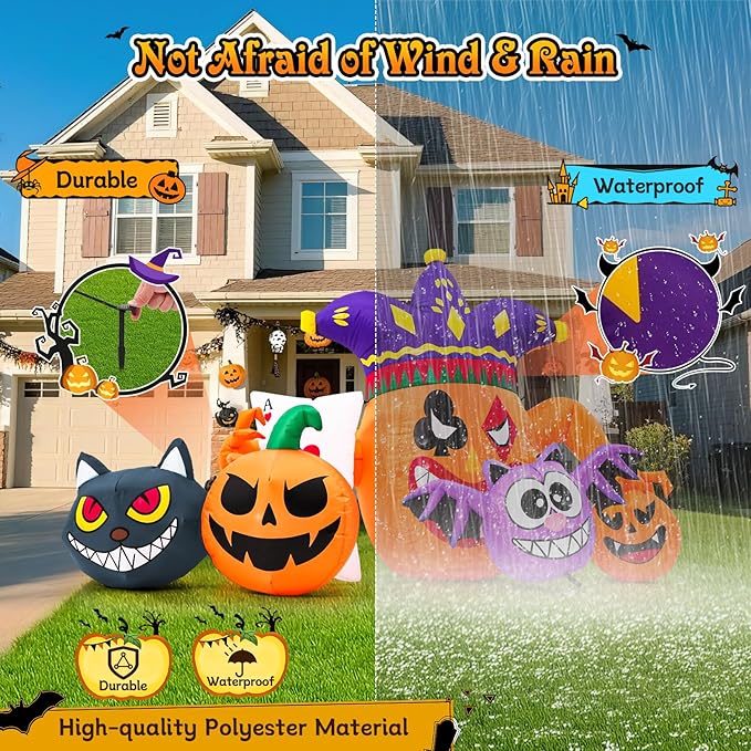 Halloween Inflatable Decorations Outdoor, 5.3FT Inflatable Joker Owl Pumpkin Cat Scary Halloween Decorations, Indoor Outdoor Spooky Blow Up Yard Decorations for Garden Party Holiday Lawn Office Decor