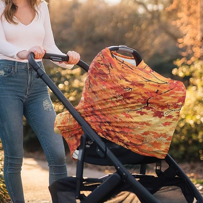 AFPANQZ Maples Stretchy Baby Car Seat Nursing Breastfeeding Cover Kit Super Breathable Multiuse Infant Carseat Canopy Stroller Cover Scarf for All Seasons Girl Boy Baby