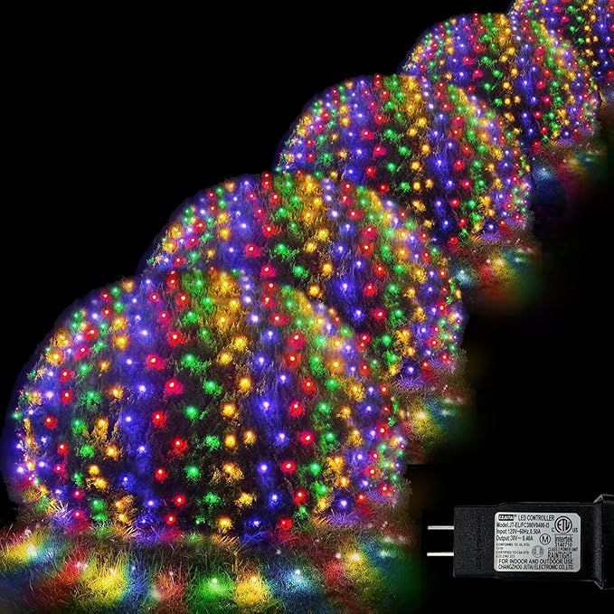 Christmas Net Lights, 510 LED Large Outdoor Net Mesh Lights for Bushes 28x5 ft, 8 Modes Waterproof Twinkle String Lights Connectable for Christmas Hedge Yard Garden Party Decor, Colorful