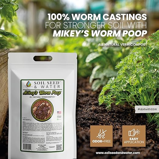 Soil Seed & Water Mikey’s Worm Poop – Organic Dairy Vermicompost Fertilizer Worm Castings for Gardens, Potted Plants & Soil Health - Superior to Standard Compost - OMRI Listed Organic Fertilizer